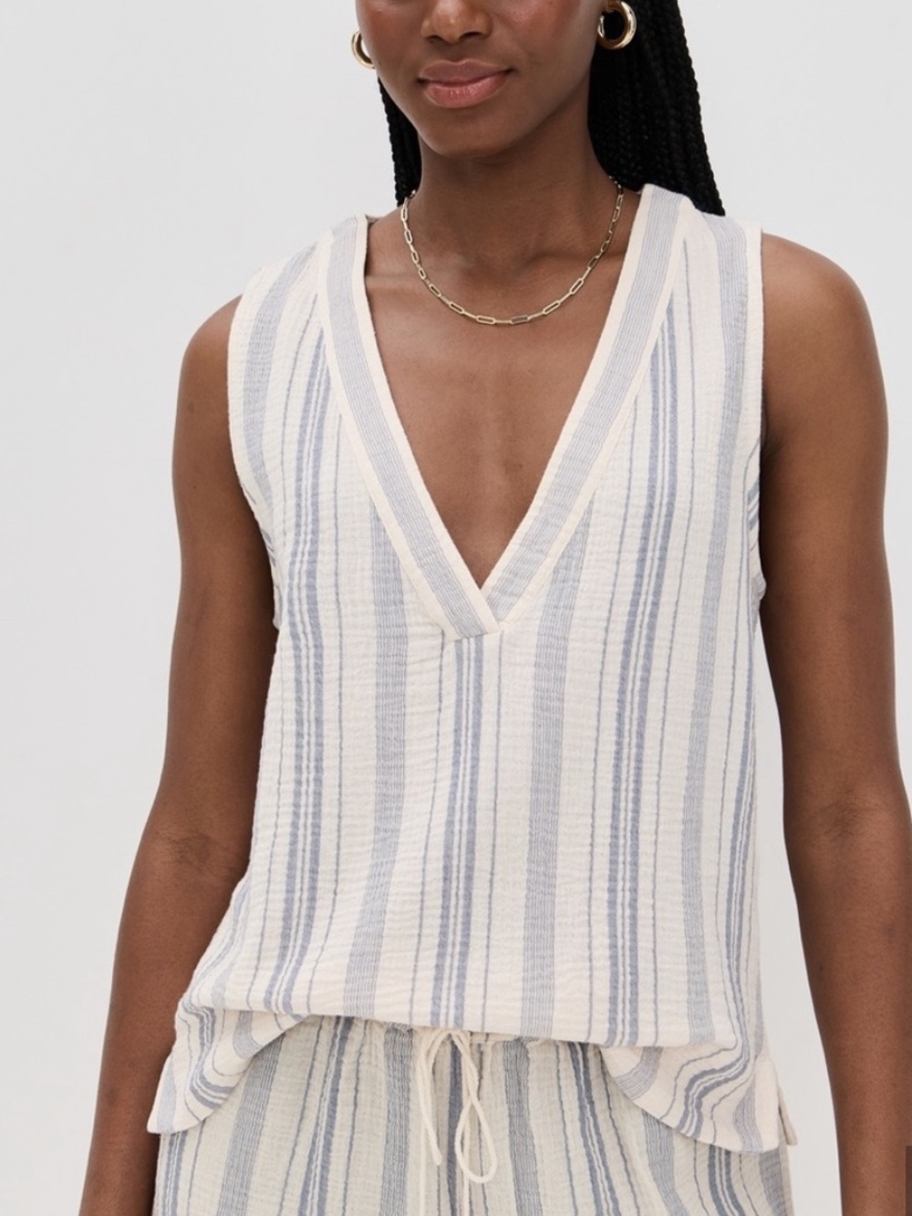 Faherty Dune Organic Cotton Gauze Sleeveless Popover Top Striped Coastal Top L